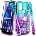 thumbnail image 6 of Nagebee Case for Motorola Moto G Stylus 5G (2022) with Tempered Glass Screen Protector (Full Coverage), Sparkle Glitter Liquid Bling Diamond [Ring Holder & Wrist Strap] Women Girls Cute (Aqua/Purple), 6 of 6
