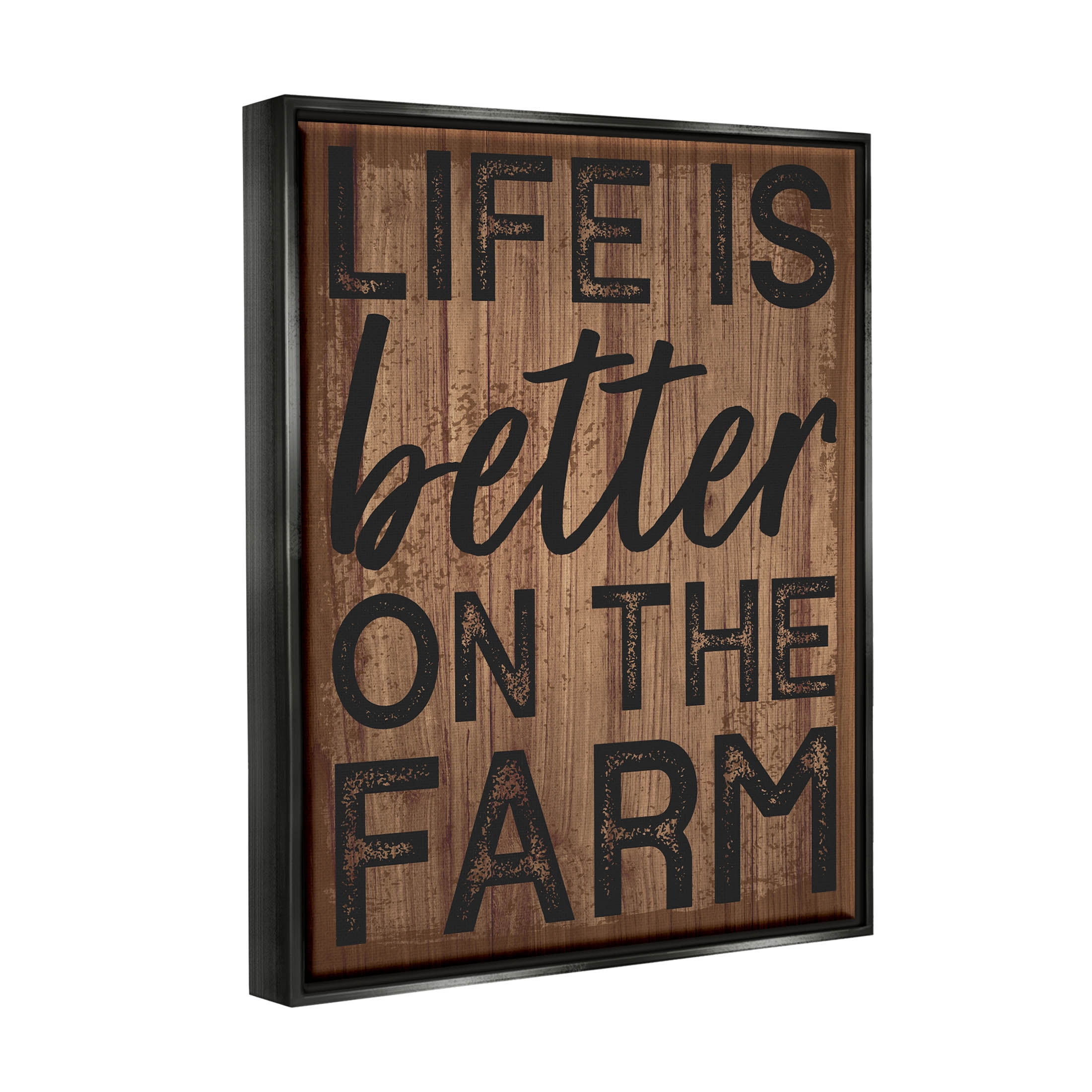 Life Better On Farm Rustic Sign Inspirational Graphic Art Jet Black Framed Art Print Wall Art