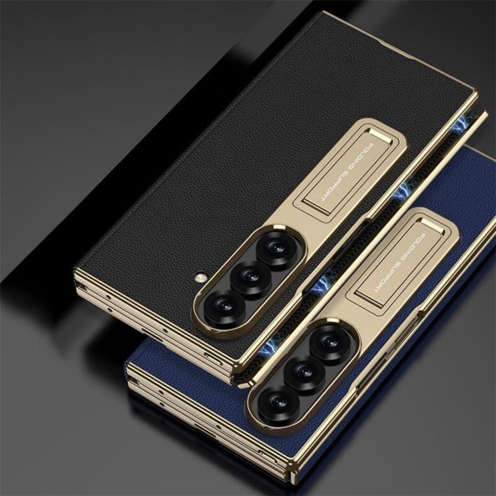 Leather Phone Case for Samsung Galaxy Z Trifold with Built-in Tempered Glass Screen Protector, Magnetic Flip Cover with Dual Foldable Stand, Full Body Protection
