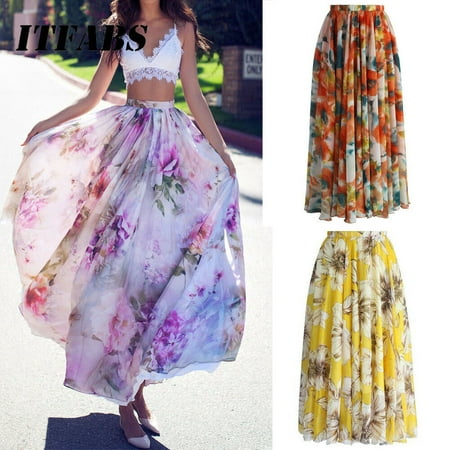 - The Noble Collection BOHO Ladies Floral Jersey Gypsy Long Maxi Full Skirt Summer Beach Sun Dress