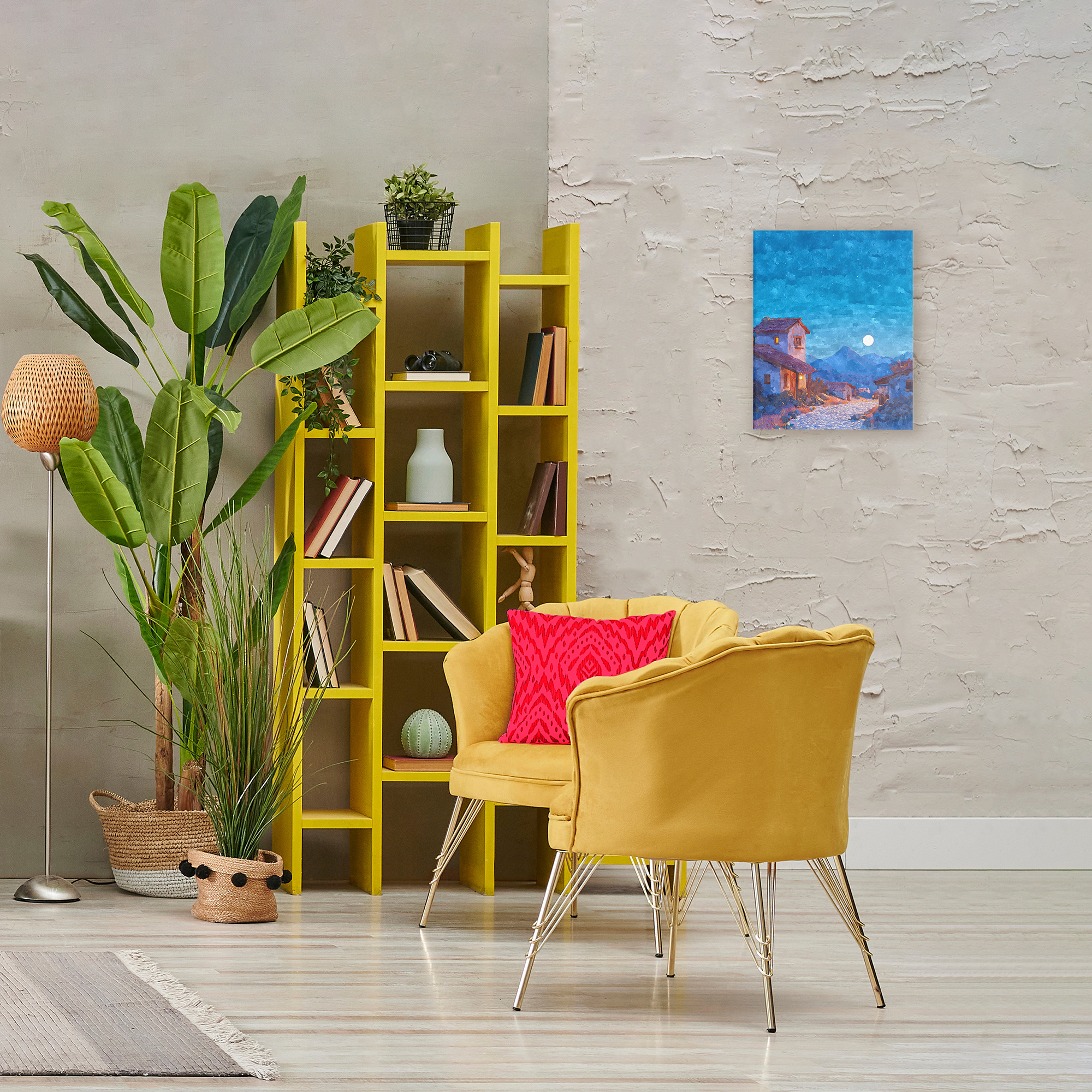 Moon over Quiet Town Canvas Wall Art, design by Ziwei Li