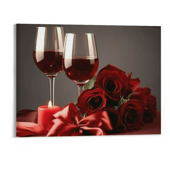 Creowell Fall Decor Red Wine Rose Canvas Wall Art Picture 20x16in for Living Room Bedroom for Home Office Decor 20x16in