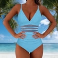 thumbnail image 5 of cocolona Womens One Piece Tummy Control Swimsuits Summer Solid Color V Neck Mesh Patchwork Bathing Suit, 5 of 6