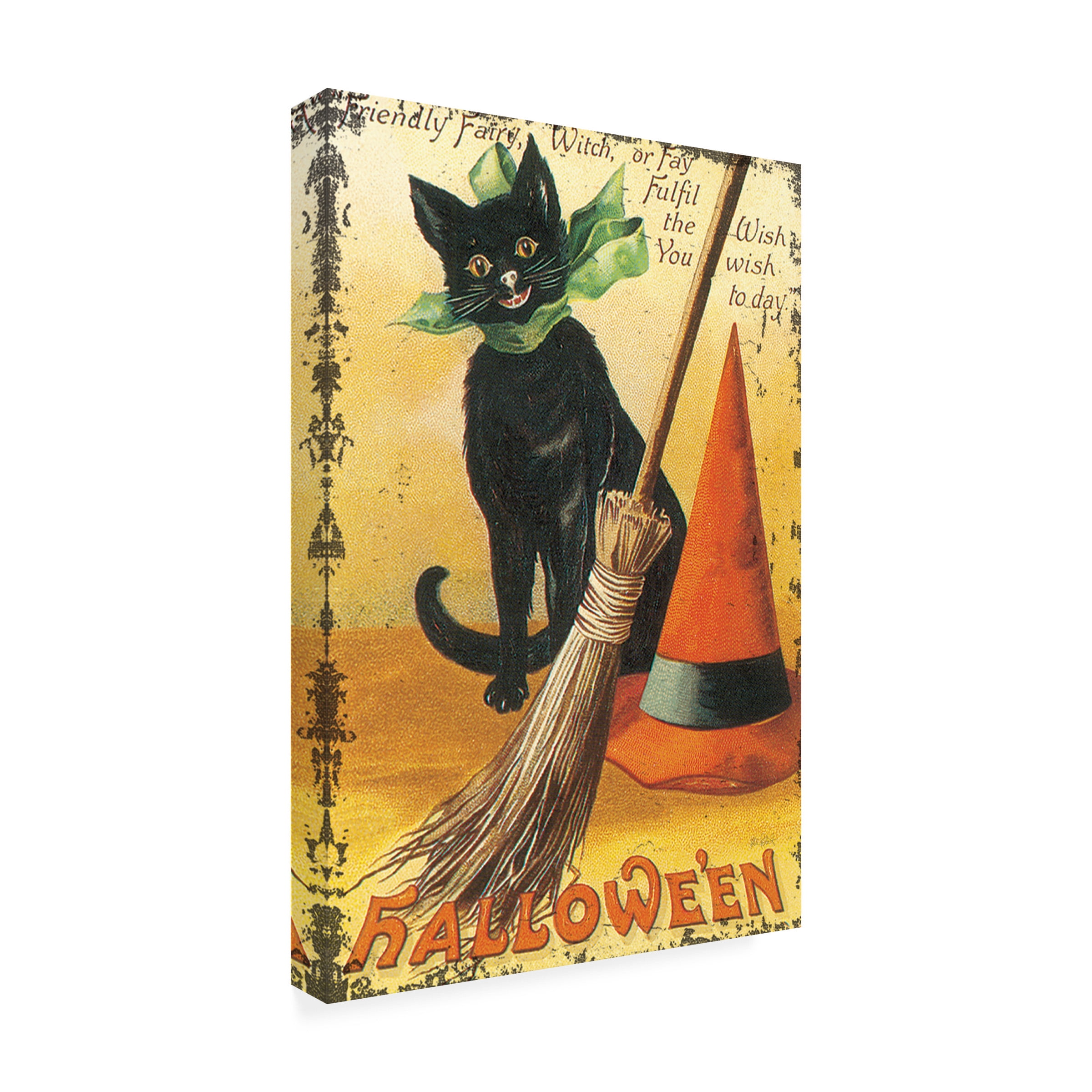 Katie Pertiet 'Halloween Nostalgia Cat with Broom' Canvas Art