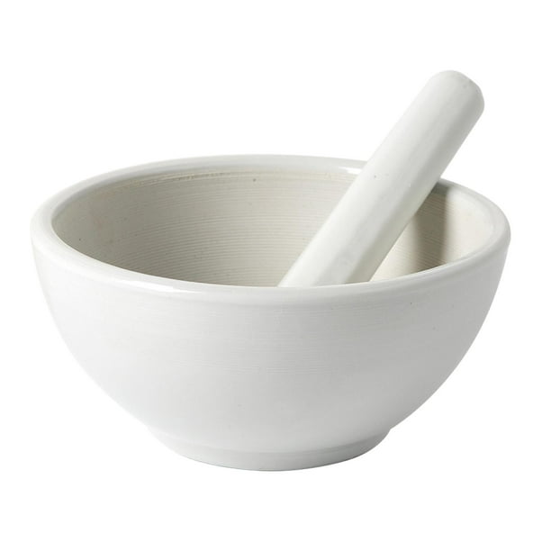 Mortero y maja de porcelana, triturador, utensilio de cocina, gres, multifunción, especias S