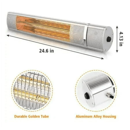 1500-Watt Metallics 3 Elements Electric Other Wall Mounted Quartz Outdoor Infrared Space Heater with Remote Control, Silver