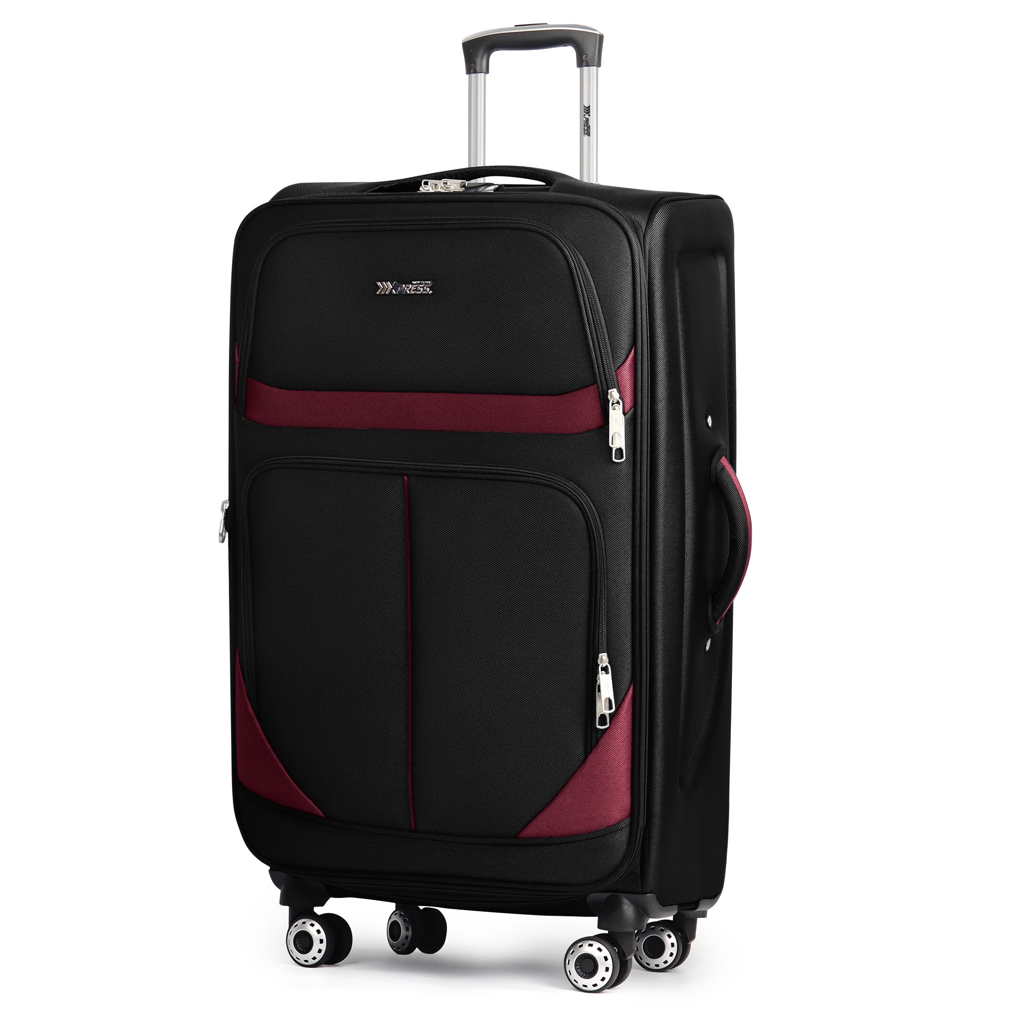 New York Xpress 32" Softside Large Checked Luggage Lightweight Expandable Suitcase with Spinner Wheels, Black/Burgundy, WD8815