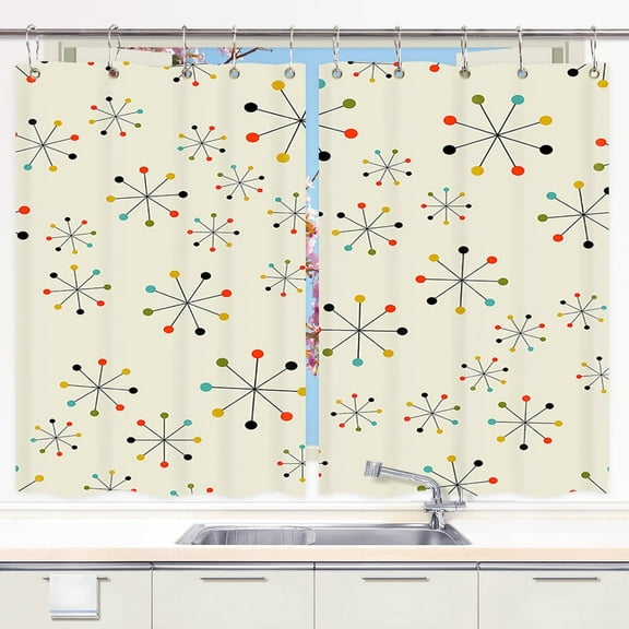 Mid Century Kitchen Curtains, 60S Mid Century Absctract Geometric Retro 1950S 1960S MCM Home Decor Window Curtain Panel, Retro Window Curtains, Modern Curtain Panels Sets with Hooks (42X45)