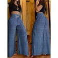 thumbnail image 3 of Pantalones de pierna ancha de cintura alta para mujer, ropa de calle informal de Metal, holgados, elegantes, rectos, Color sólido, oficina, Verano, 3 of 5