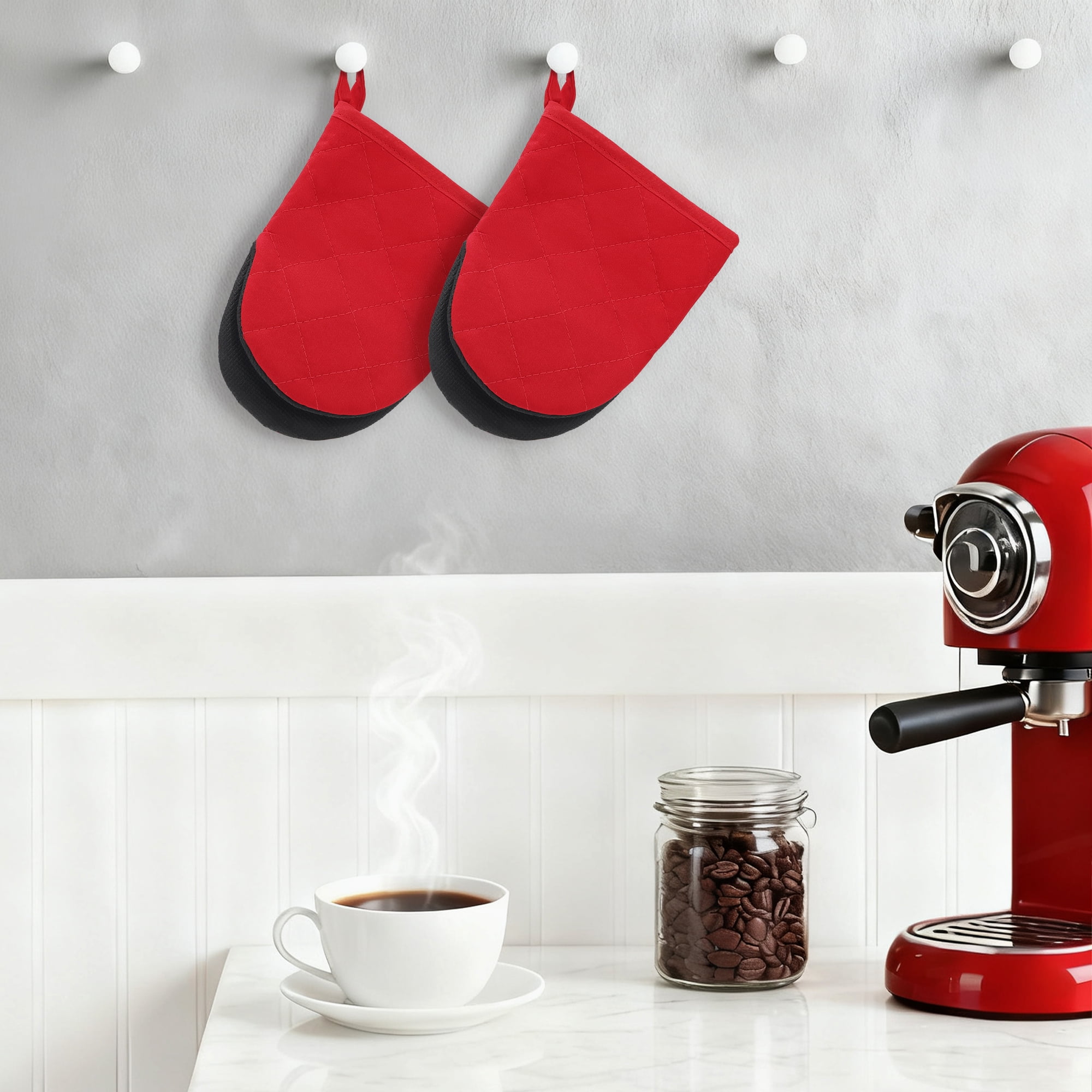 Unique Bargains Oven Mitts Heat Resistant Cooking Gloves Red 7.9x5.7inch