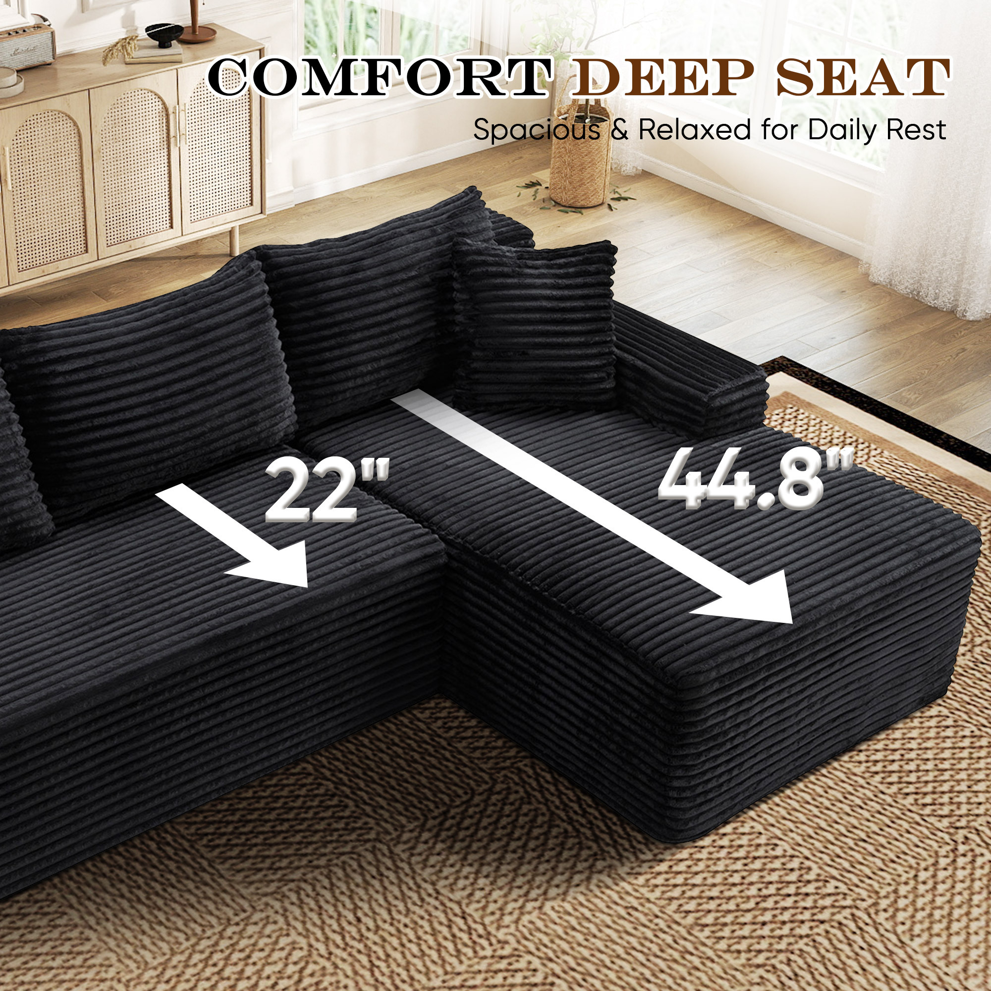 Lunale Small Modular Sectional with Movable Chaise, Black L-Shape photo 6