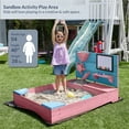thumbnail image 2 of BELLEZE Wooden Sandbox, Kids Sandbox Outdoor Sandpit for Backyard, Outdoor Sandbox with Cover, Sand Toy Wall, Bench, Storage, and Magnetic White Board (Pink), 2 of 7