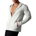 thumbnail image 4 of LEKWK Sun Shirts for Men Long Sleeve Hooded Zip Up Fishing Jacket Lightweight Quick Dry Athletic Tops Thumb Hole Slim Fit Gym Running Wear Gray XL, 4 of 6