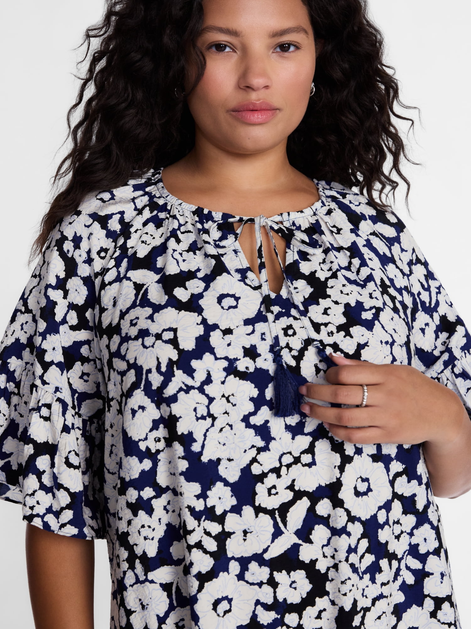Terra and Sky Women's Split Neck Dress, Sizes 0X-5X