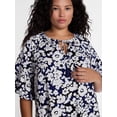 thumbnail image 4 of Terra & Sky Women's Plus Tie Front Mini Swing Dress with Short Puff Sleeves, Sizes 0X-4X, 4 of 5