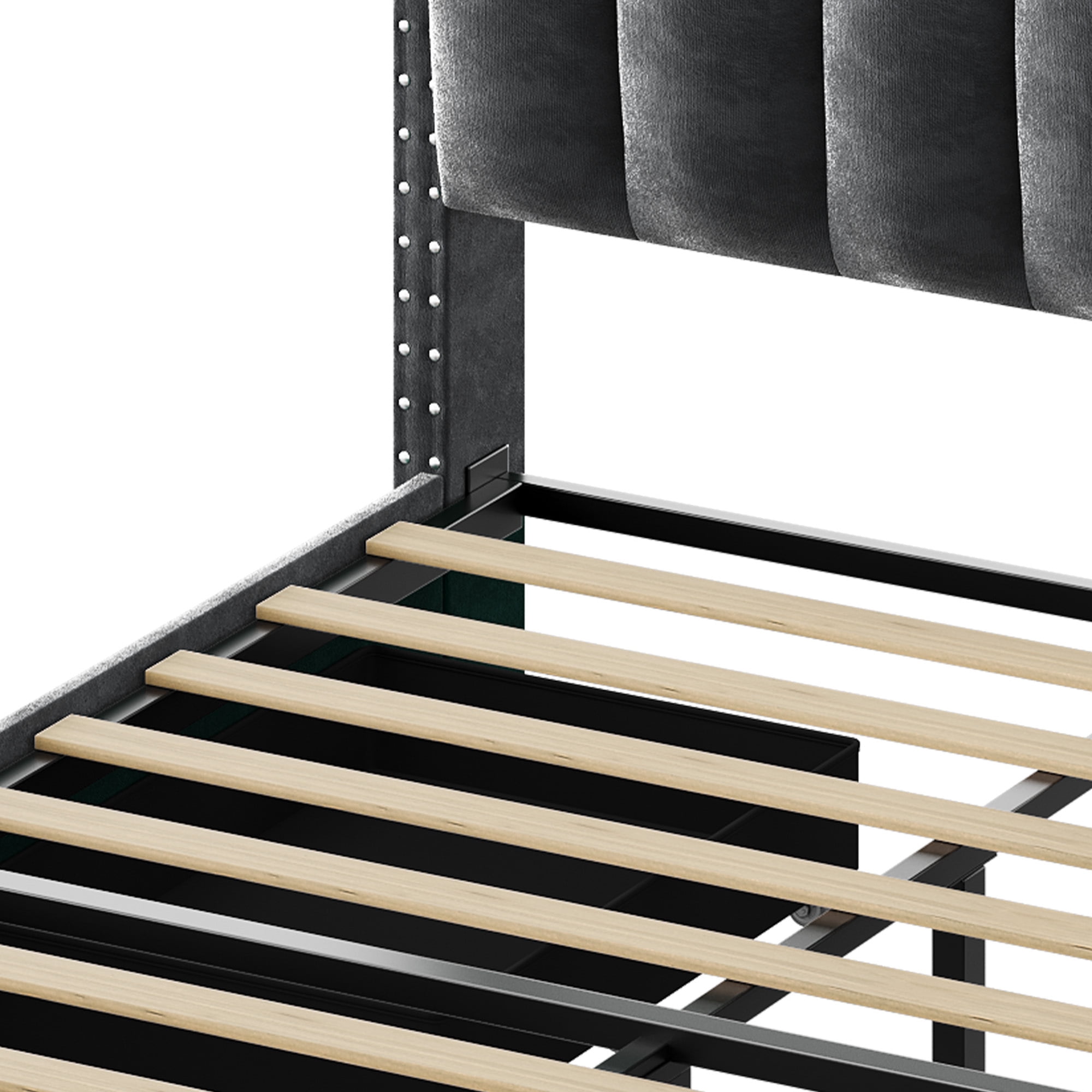 Uforic King Size Storage Bed Frame with Charging Station & Drawers, Platform Bed Frame with Drawers, Gray