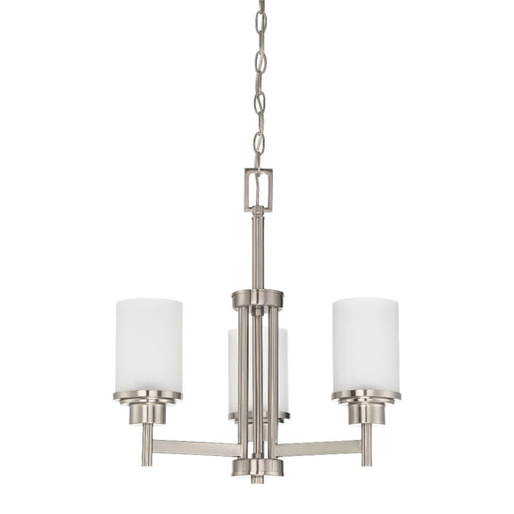 F17023-80-Sunset Lighting-Somes - 3 Light Chandelier   Bright Satin Nickel Finish with Linen Glass