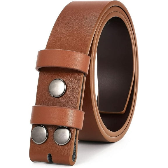 Mens Western Leather Belt Strap Without Buckle 1.5" Vintage Replacement Cowboy Leather Belt Strap with Snap on Buckle