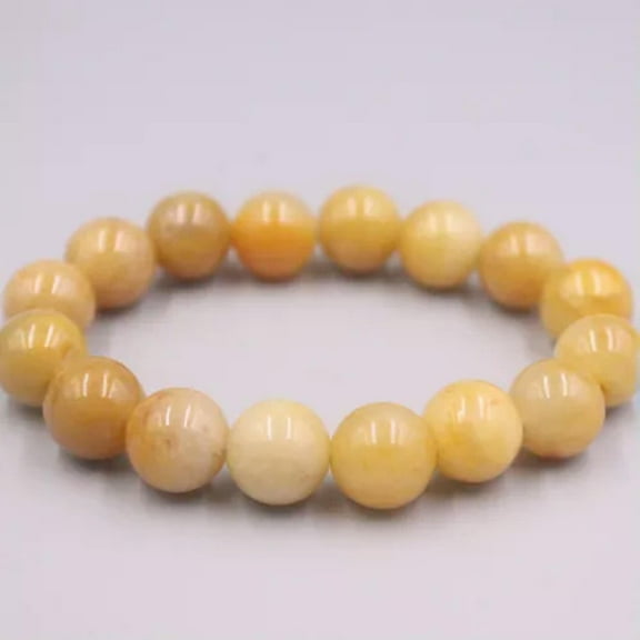 HOOUN Real Chinese Jade Yellow Jadeite Bracelet For Women 13mm Round Beaded Bracelet