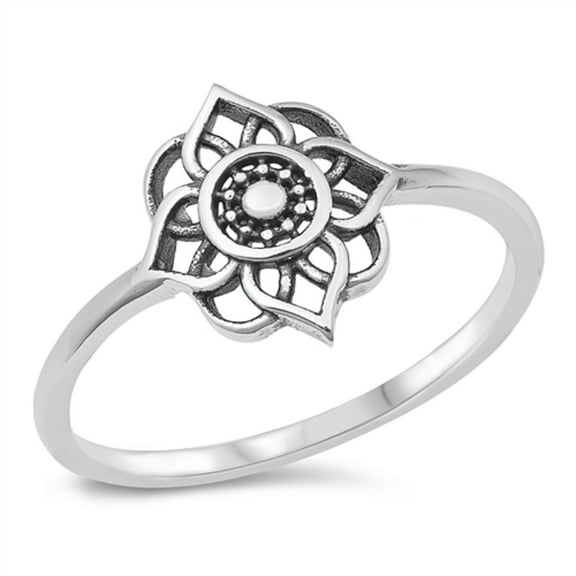 Sterling Silver Mandala Flower Ring Size 7