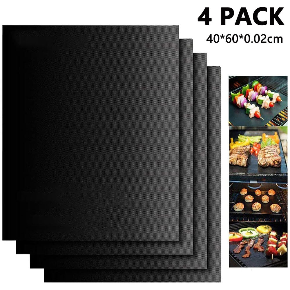 Great BBQ Accessories for Gas Grill and Easy to Clean FANPOYOR Grill Mat-Set of 2 Heavy Duty BBQ Mats-100% Non Stick Grill Mats,Reusable Electric Grill and Charcoal Grills，Black&Gold 