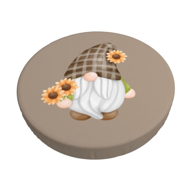 Balery Sunflower Gnomes 4 Fundas de asiento para taburete de bar redondo de tela de terciopelo ajustables que protegen de arañazos y manchas para sillas de 14 a 17 pulgadas.-14 inch