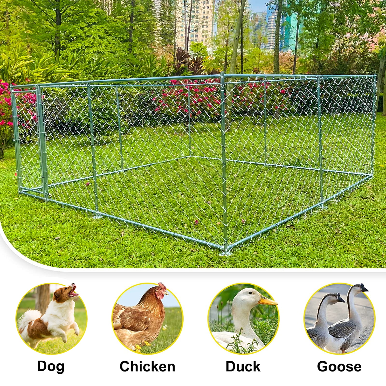 10 x 10ft Outdoor Dog Kennel Large Metal Chain Link Kennel Cage Dog Run for Backyard Pet Playpen Enclosure Lockable