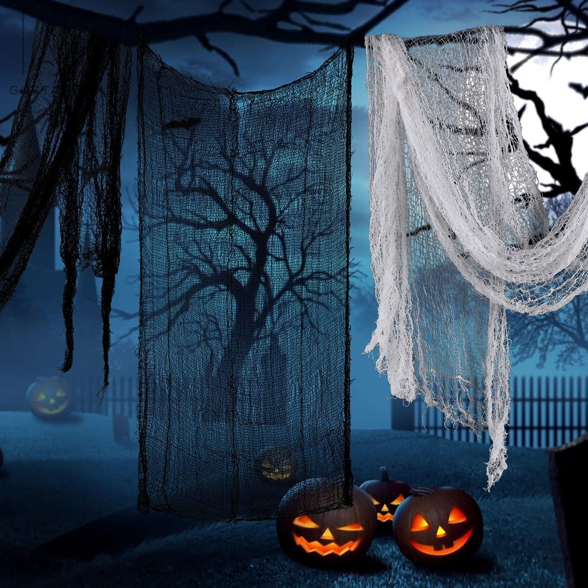 CREEPY CLOTH Halloween Costume Decoration Gauze Large Black 30x72 House Prop 