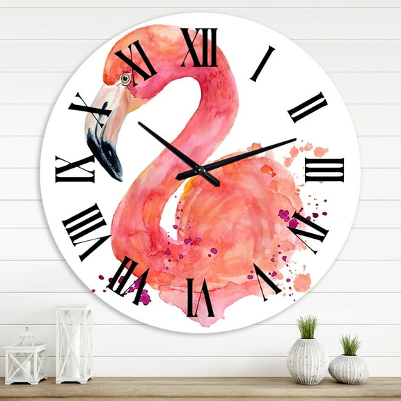 Designart 'Portrait Of Pink Flamingo I' Farmhouse Wall Clock