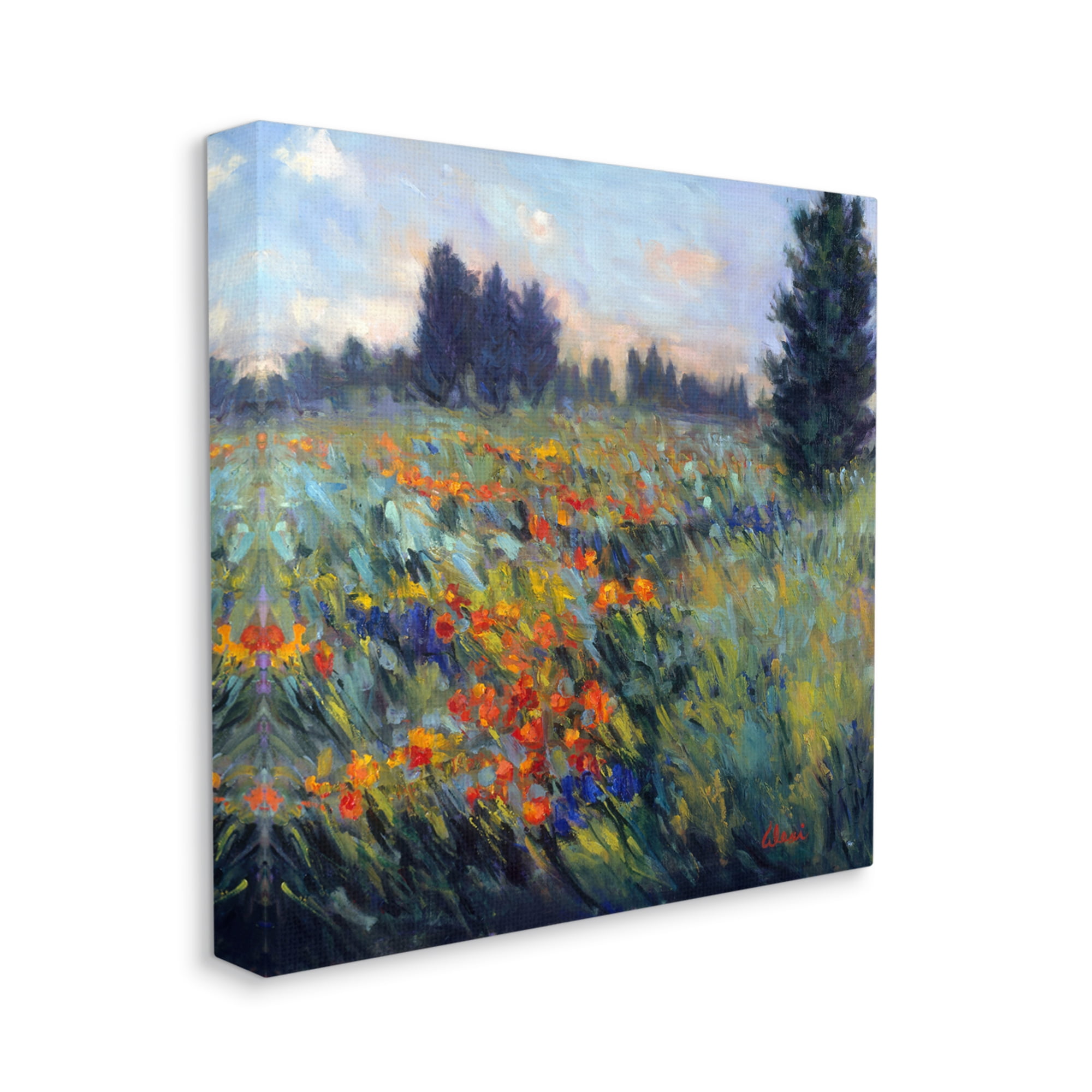 Stupell Industries Flower Meadow Landscape Landscape Painting Gallery Wrapped Canvas Art Print Wall Art, 17 x 17