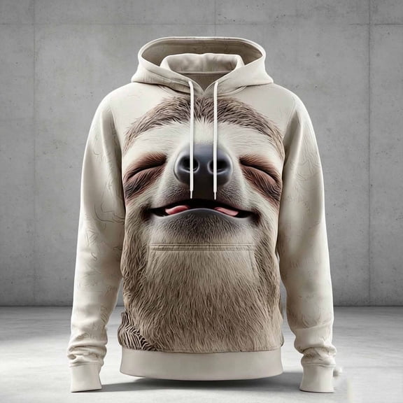 Men's Women's Novelty 3D Sloth Printed Hoodie Long Sleeve Pullover Sweatshirt with Kangaroo Pocket Casual Everyday Activewear