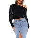 thumbnail image 1 of Tops cortos de color para mujer, camisetas lisas de manga larga con hombros oblicuos, camisetas ajustadas para primavera y otoño, ropa de calle TRKIYQC moda, 1 of 5