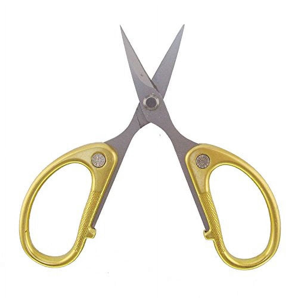 Embroidery Scissors - 4 1/2" Fine Cut Sharp Point Titanium Scissors w/Sheath - Small Craft Snip Scissors - Gold - 3 Pairs