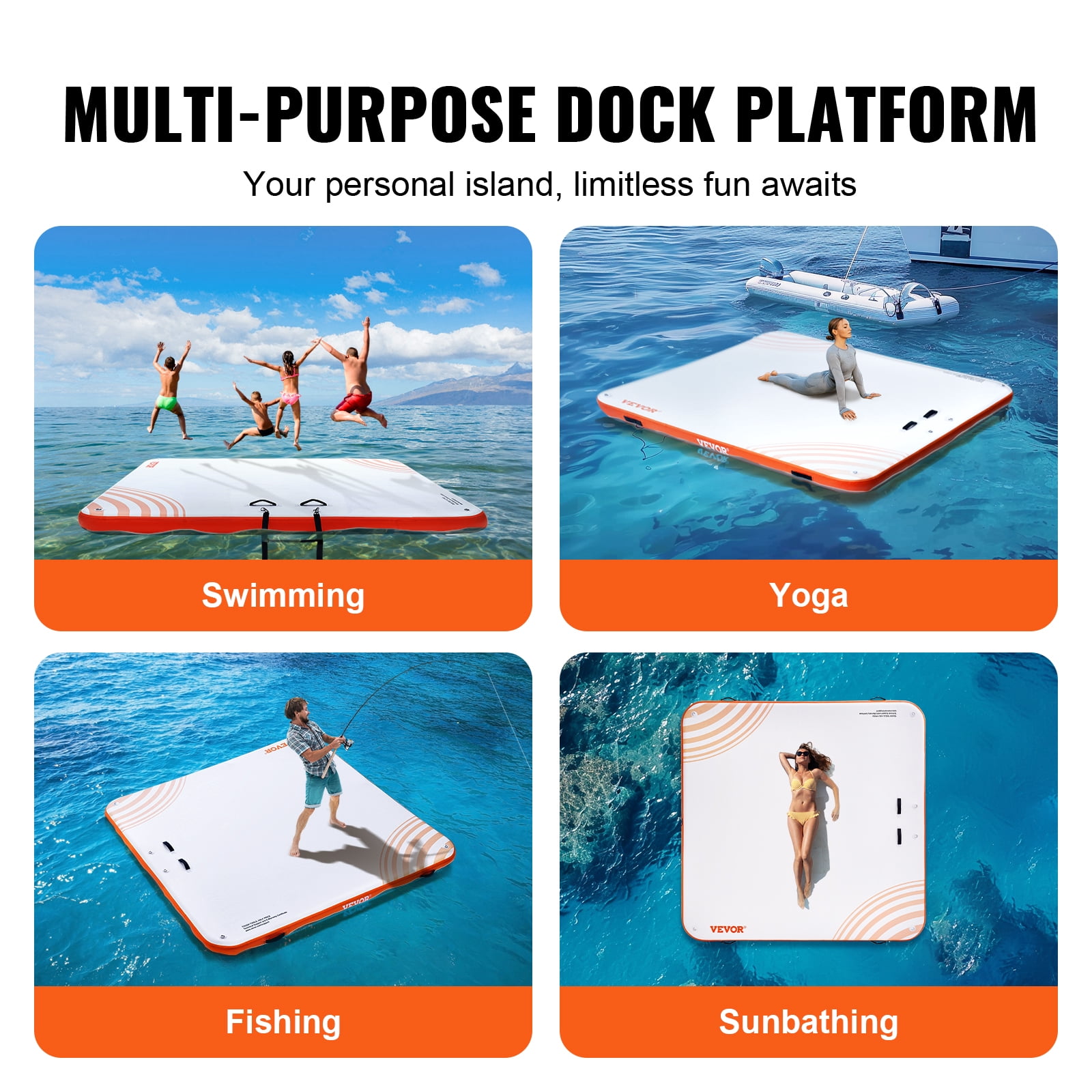 VEVOR Inflatable Floating Dock, 10 x 10FT Inflatable Dock Platform,Non-Slip Water Floating Dock Mat with Portable Carrying Bag&Detachable Ladder,Floating Platform Island Raft for Pool Beach Ocean