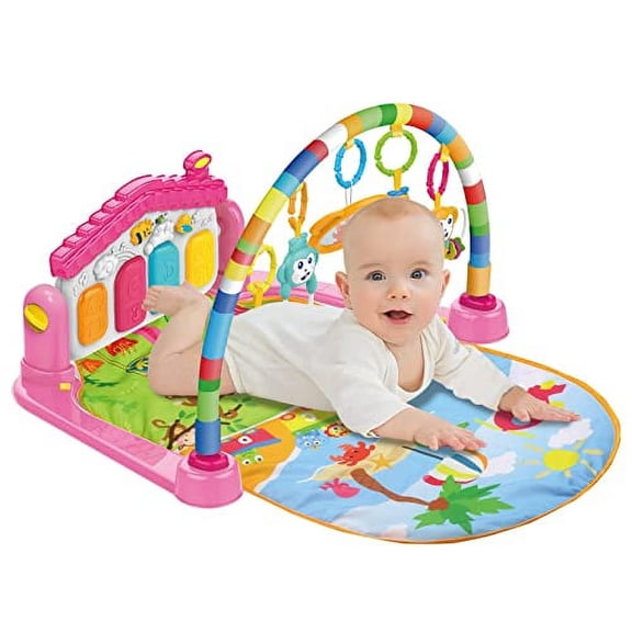 GL CK Baby Gyms&Play Mats-Kick and Play Piano Gym Tummy Time Padded Mat, Musical Floor Mat, Activity Piano Gym,Infant Newborn Play Mat for Babies ,Toddlers 0 to12 Months(Pink)