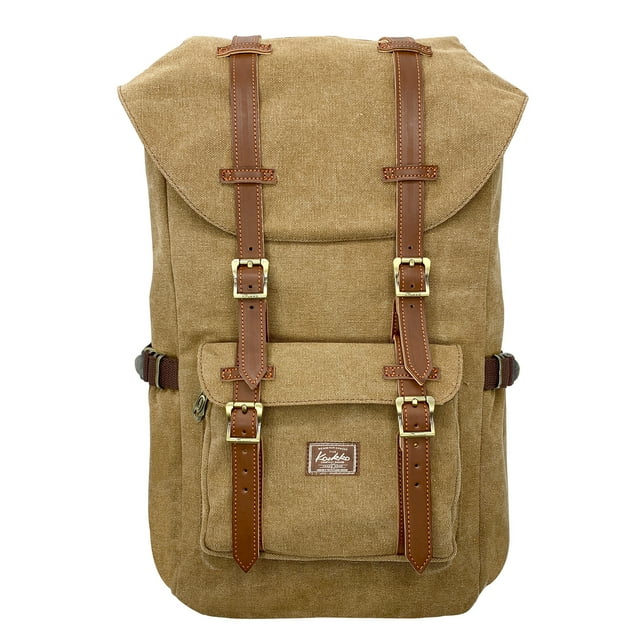 Mochila de viaje escolar KAUKKO para universidad flexible con portátil para 15 ", 22L (lona marrón) KAUKKO E5-1-brown