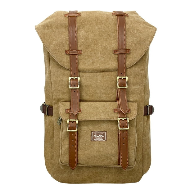 Mochila de viaje escolar KAUKKO para universidad flexible con portátil para 15 ", 22L (lona marrón) KAUKKO E5-1-brown