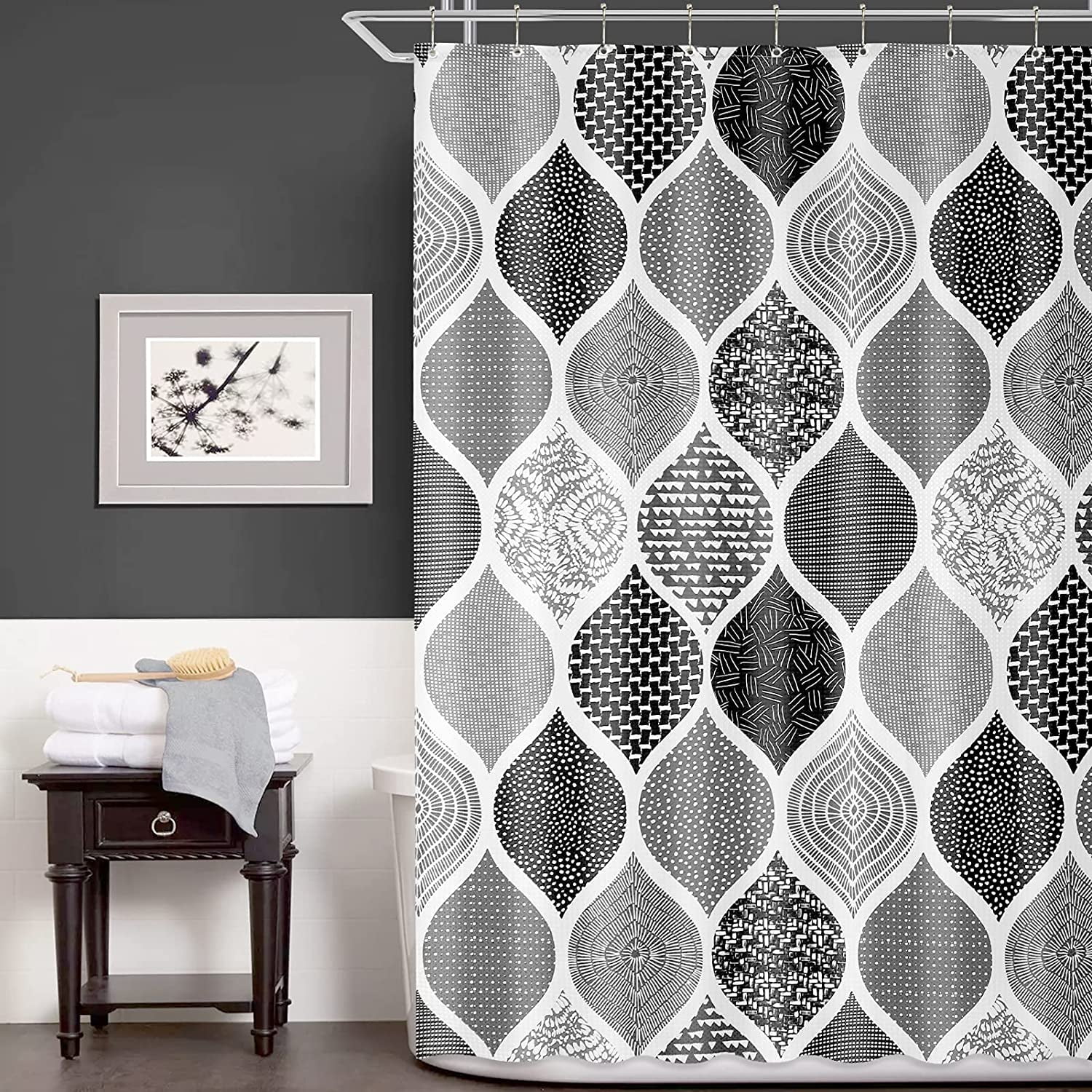 Black and White Boho Shower Curtain Black and Grey Moroccan Shower Curtains for Bathroom Black