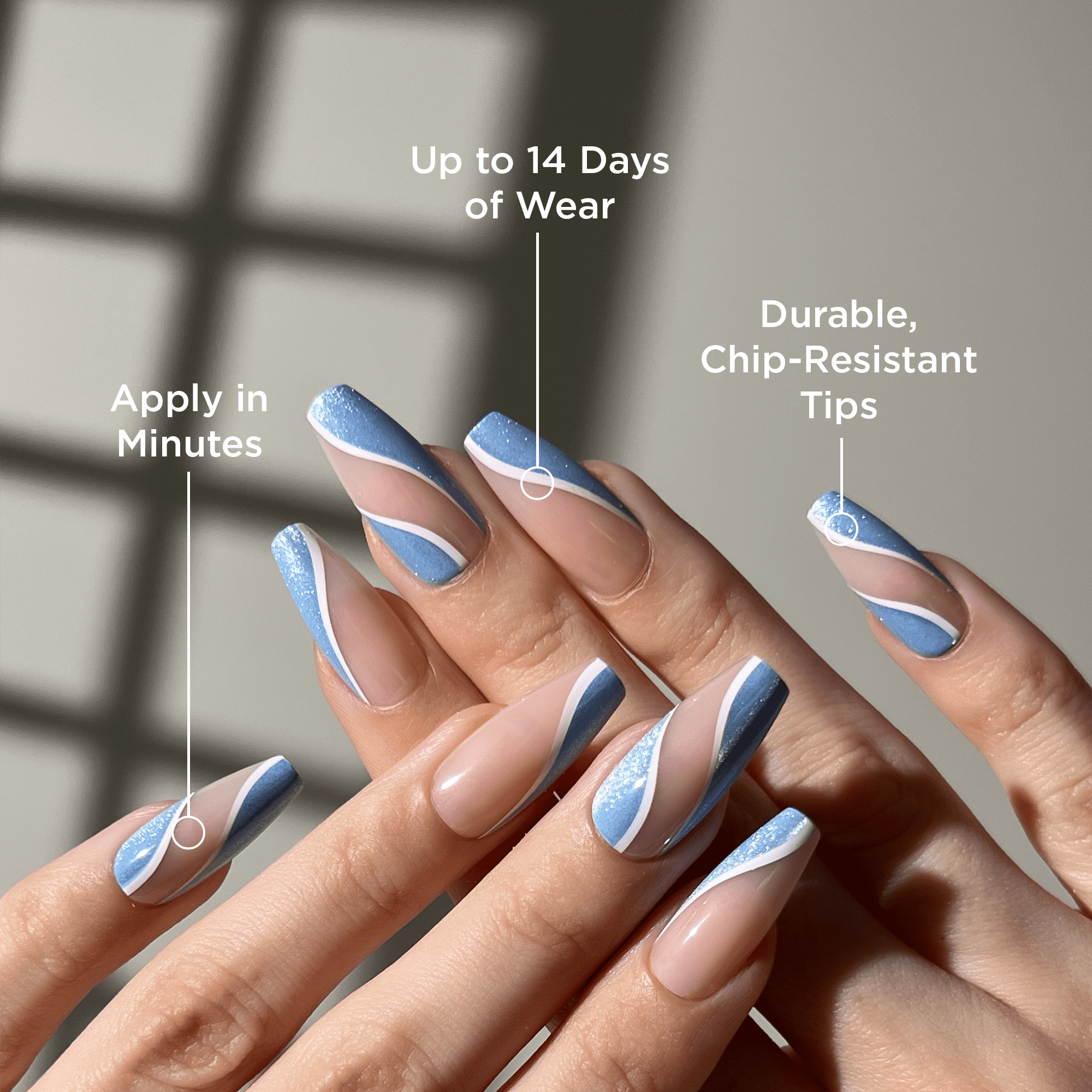 PaintLab Long Sleek Coffin Press On Nails, Celestial Waves, 30 Count