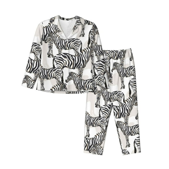 Pajamas for Women Set - vintage zebra cool Comfy Long Sleeve Button Up Pajama Sets for Women 2 Piece, Soft Sleepwear Nightwear Pjs Lounge Sets for Women with Pockets