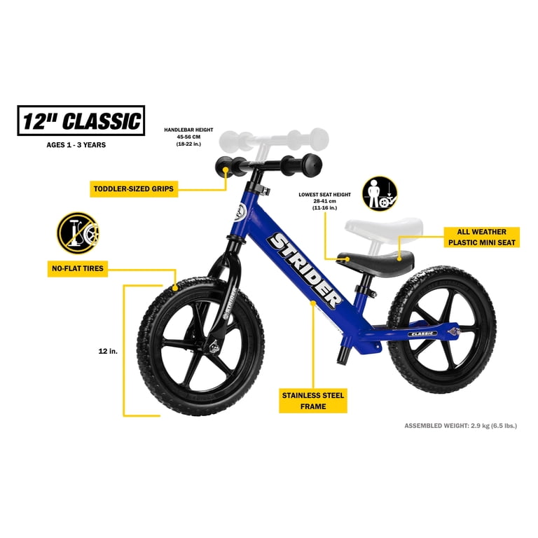 STRIDER Classic 12インチ バランスバイク ブルー Strider 12 Classic Bike, Blue - No Pedal Balance Bicycle for Kids