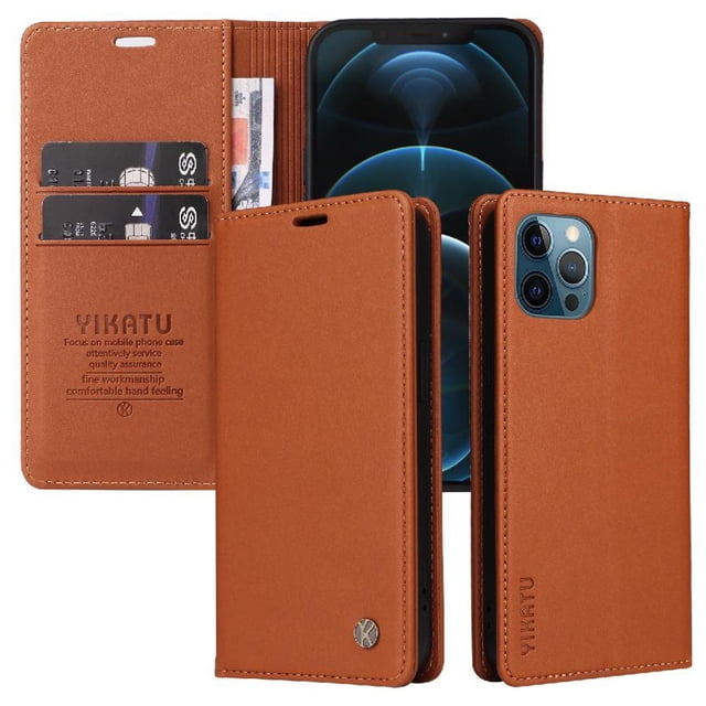 Funda para iPhone 12 Pro Max Estuche de Cuero PU Tipo Cartera con Ranuras para Tarjetas y Cierre Magnético