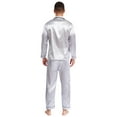 thumbnail image 5 of Mufeng Satin Silk Pajamas Set for Men Long Sleeve Sleepwear Button-Down Pj 2Pcs Comfy Loungewear Grey XL, 5 of 6