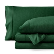 Bare Home Premium 1800 Collection 4-Piece Bed Sheet Set, Split Head Flex King, Heathered Forest Green