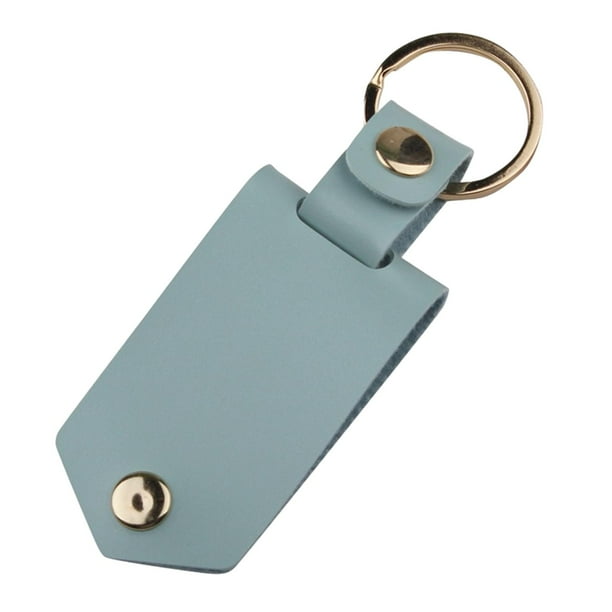 Llavero de cuero de PU con anilla circular para coche, duradero y versátil, a presión. Azul claro