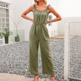 thumbnail image 4 of HBFAGFB Women's Jumpsuit Summer Casual Wide Leg Pants Versatile Rompers with Pockets Green Size L, 4 of 6