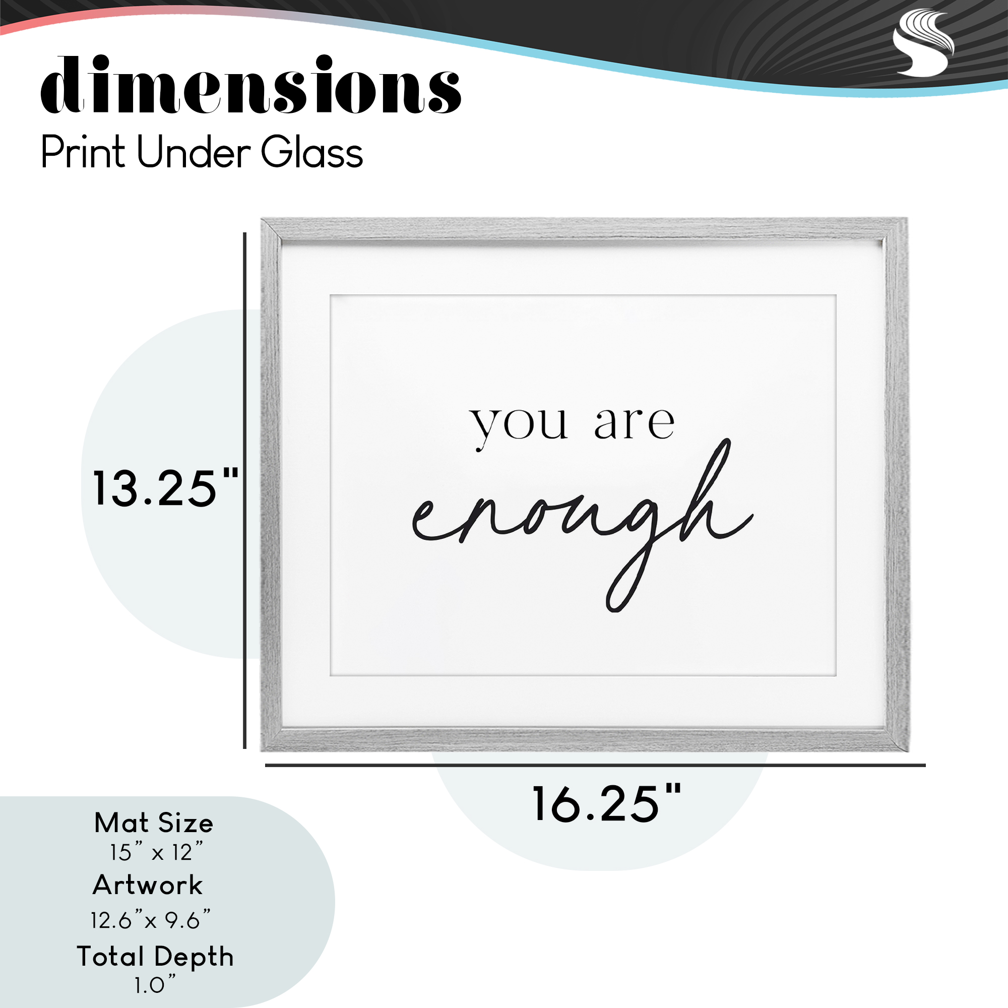 You Are Enough Sentiment Gray Framed Print Under Glass, design by Lettered and Lined