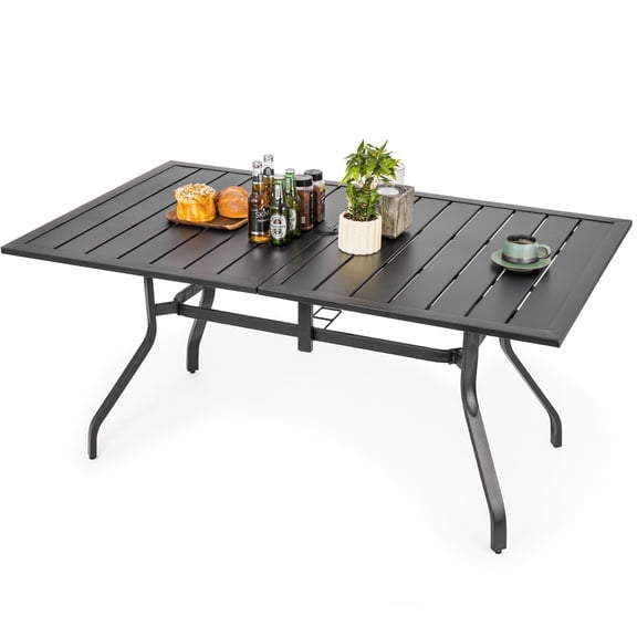 Sour Citrus 6-Person Outdoor Patio Dining Table with Umbrella Hole Weather-Resistant Rectangular Patio Furniture Table for Garden, Backyard and Deck, Black