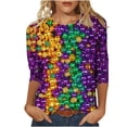 thumbnail image 1 of Penkiiy Blouse de Carnaval pour Femme Mardi Gras Mode Imprimé Décontracté Col Rond Manches 3/4 T-shirt Blouse m Multicolore, 1 of 5