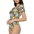 thumbnail image 2 of KLL Women 's Crew Neck Bodysuit Jumpsuits Sicilian Style Print Short onesies Stretch T Shirts, 2 of 7